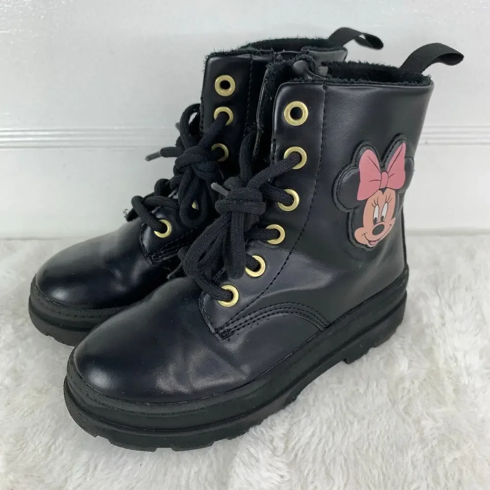 H&M Minnie Mouse Lined Black Boots Girls Size 11